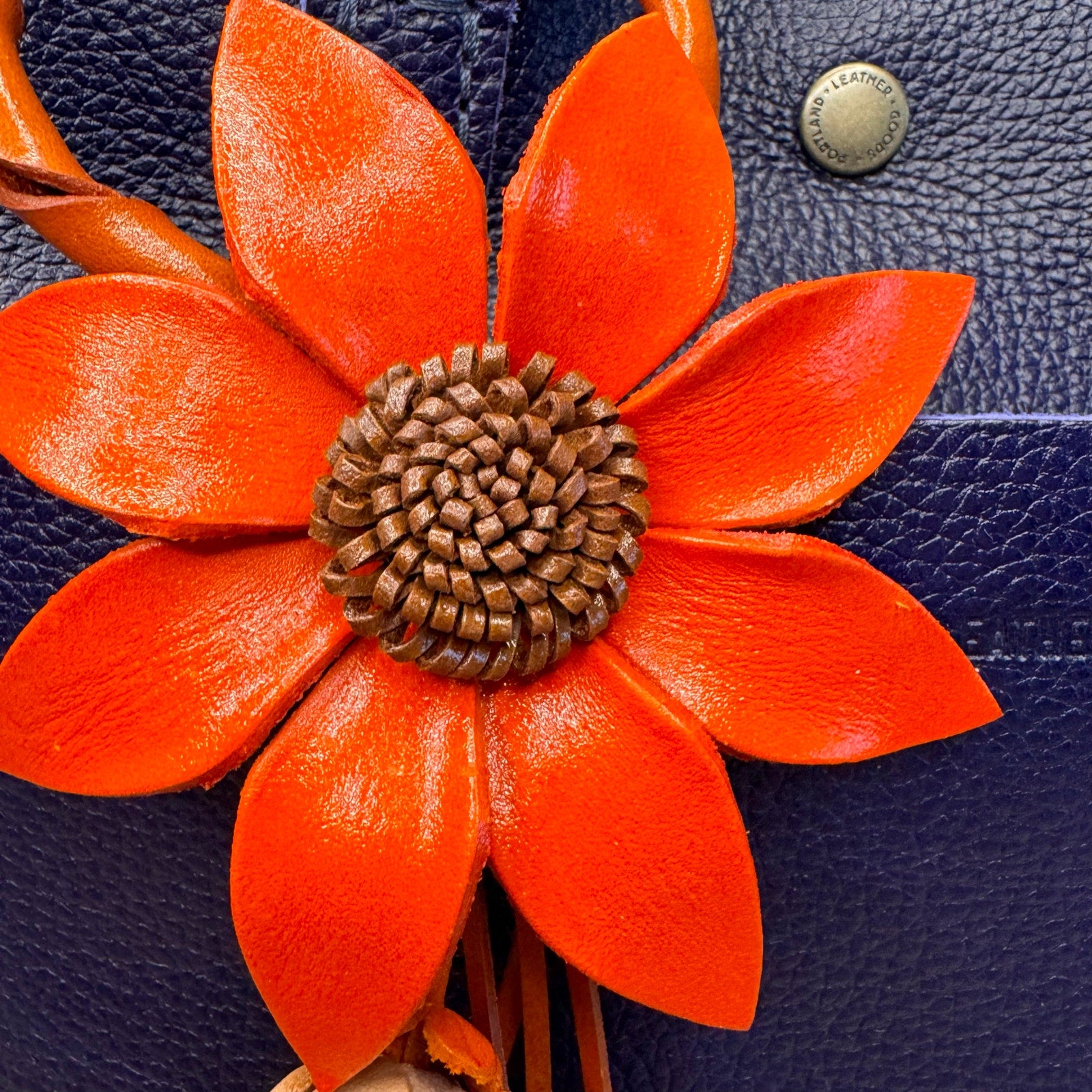Flower Genuine Leather Bag Charm Orange Daisy Leather Crossbody Accessories