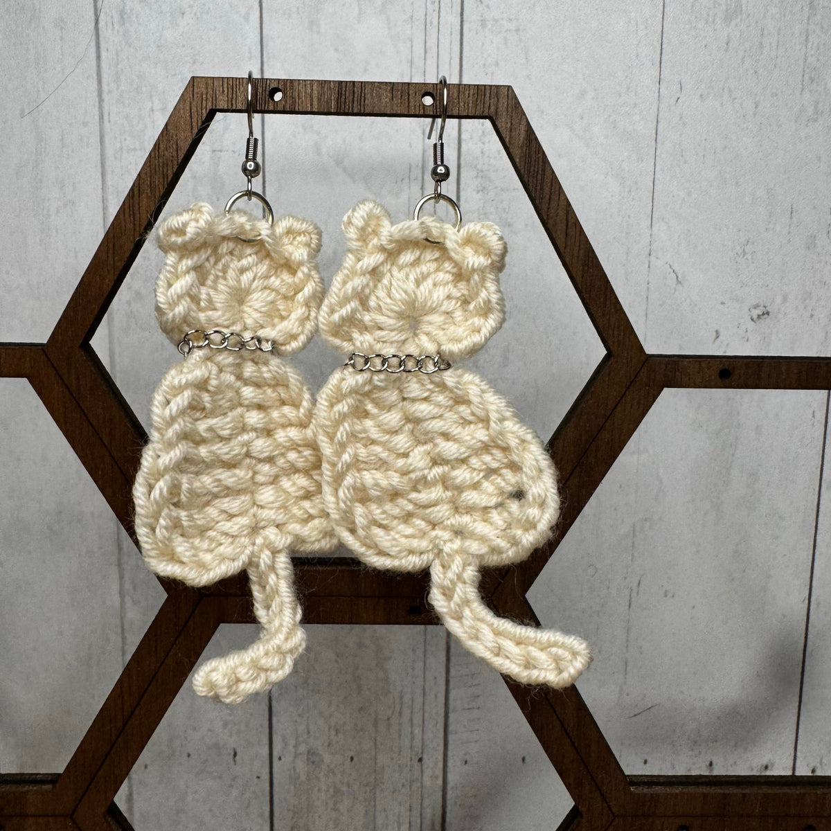 Cat Crochet Earrings Kitty Accessories Tan Beige Earrings FAST SHIP NEW!