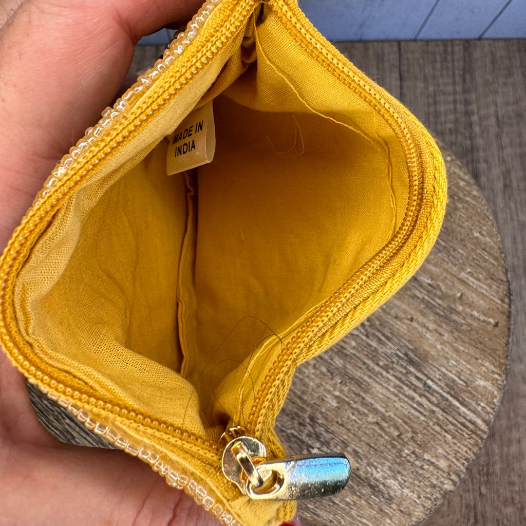 Beaded Coin Purse Gold Coffee Latte Wallet Travel Pouch Womens Accessories NEW!
