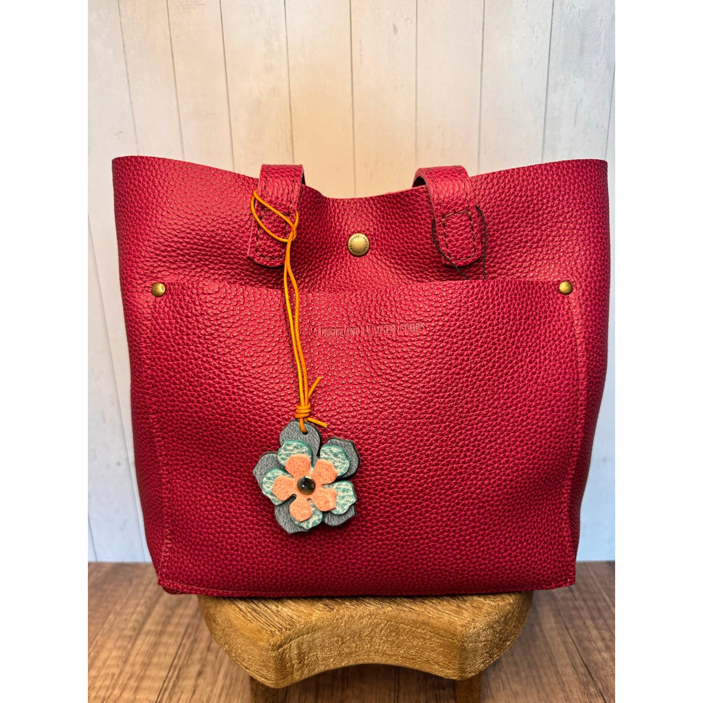 Leather Flower Bag Charm Pink Blue Indigo Flower Purse Charm Genuine Leather