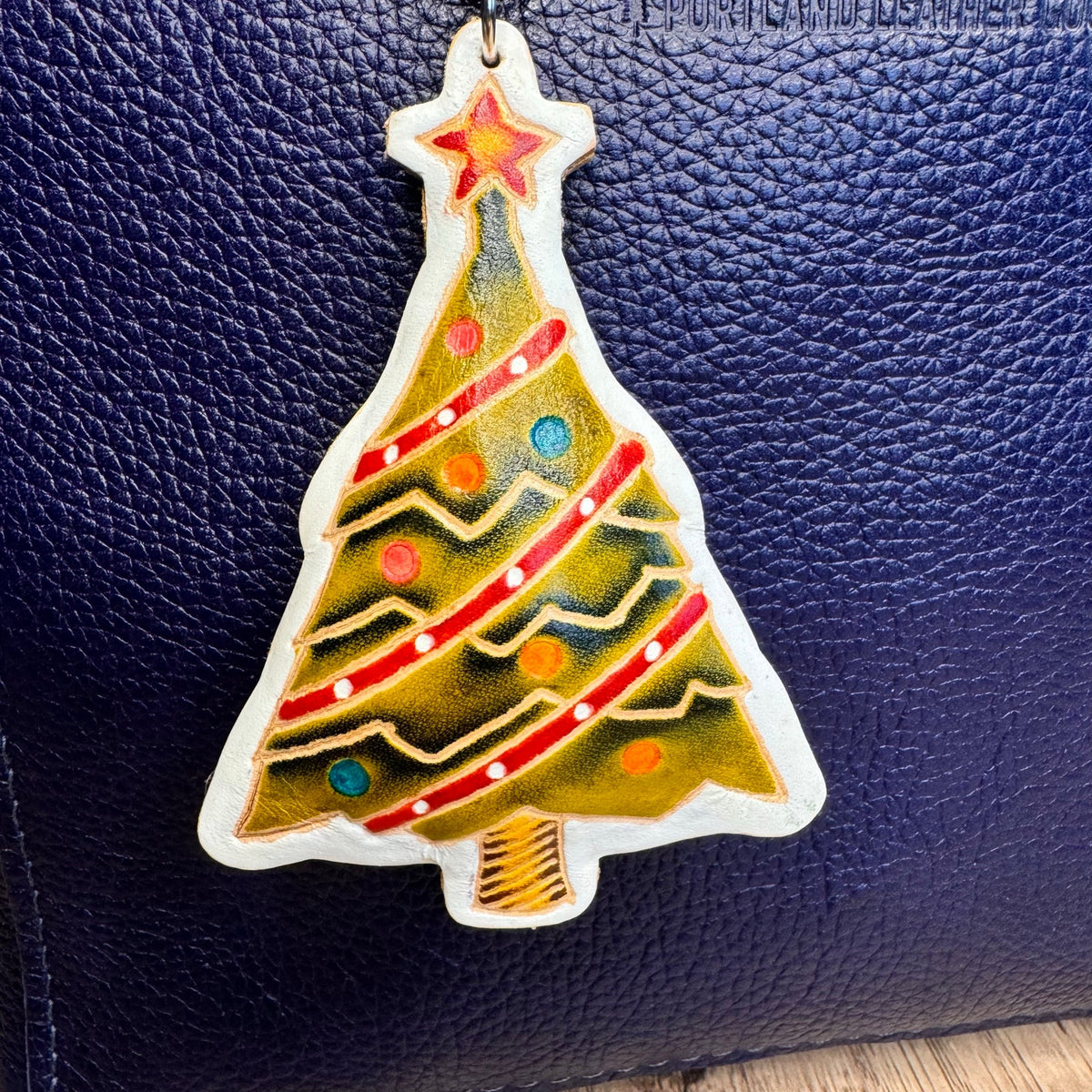 Christmas Tree Purse Charm Genuine Leather Holiday Bag Charm Christmas Trees