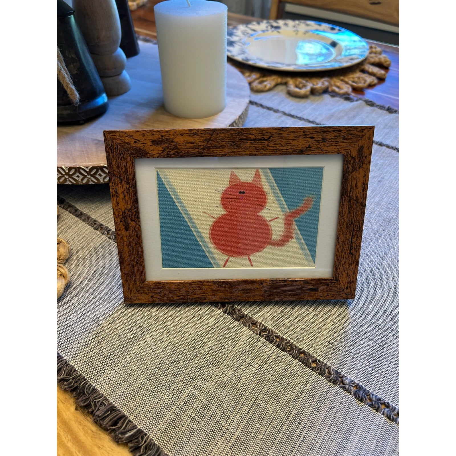 Mini Kitty Cat Picture Frame 6 x 4 Original Art Desk Cheddar Orange Cat Lover