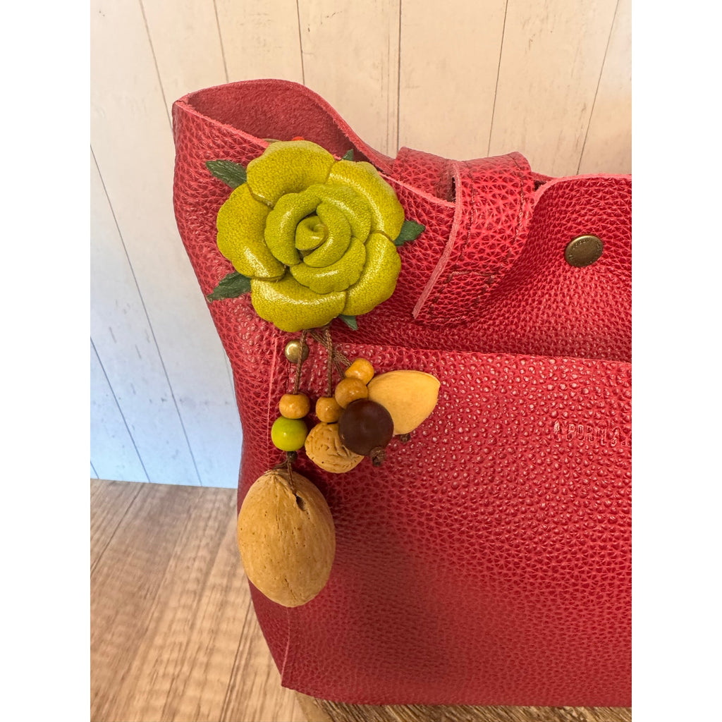 Summer Rose Lime Green Purse Charm Genuine Leather Lime Flower Bag Charm 2 inch