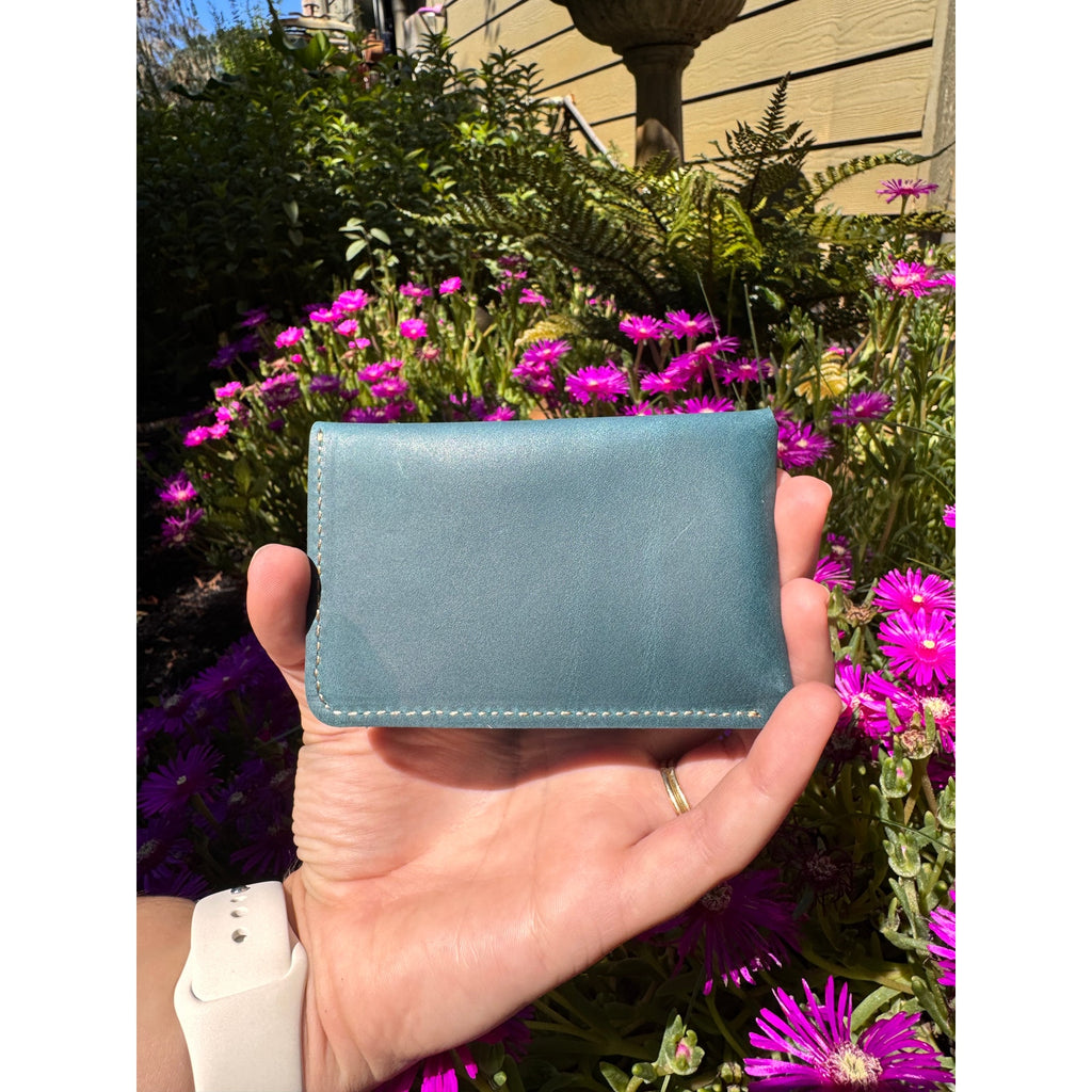 Genuine Leather Wallet  OCEAN BLUE Side Snap Credit Card Holder Wallet NEW