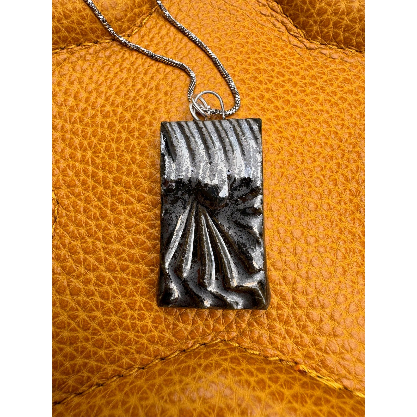 Boho Ceramic Pendant Necklace Jewelry Boho Pottery Necklace Rectangle Accessory