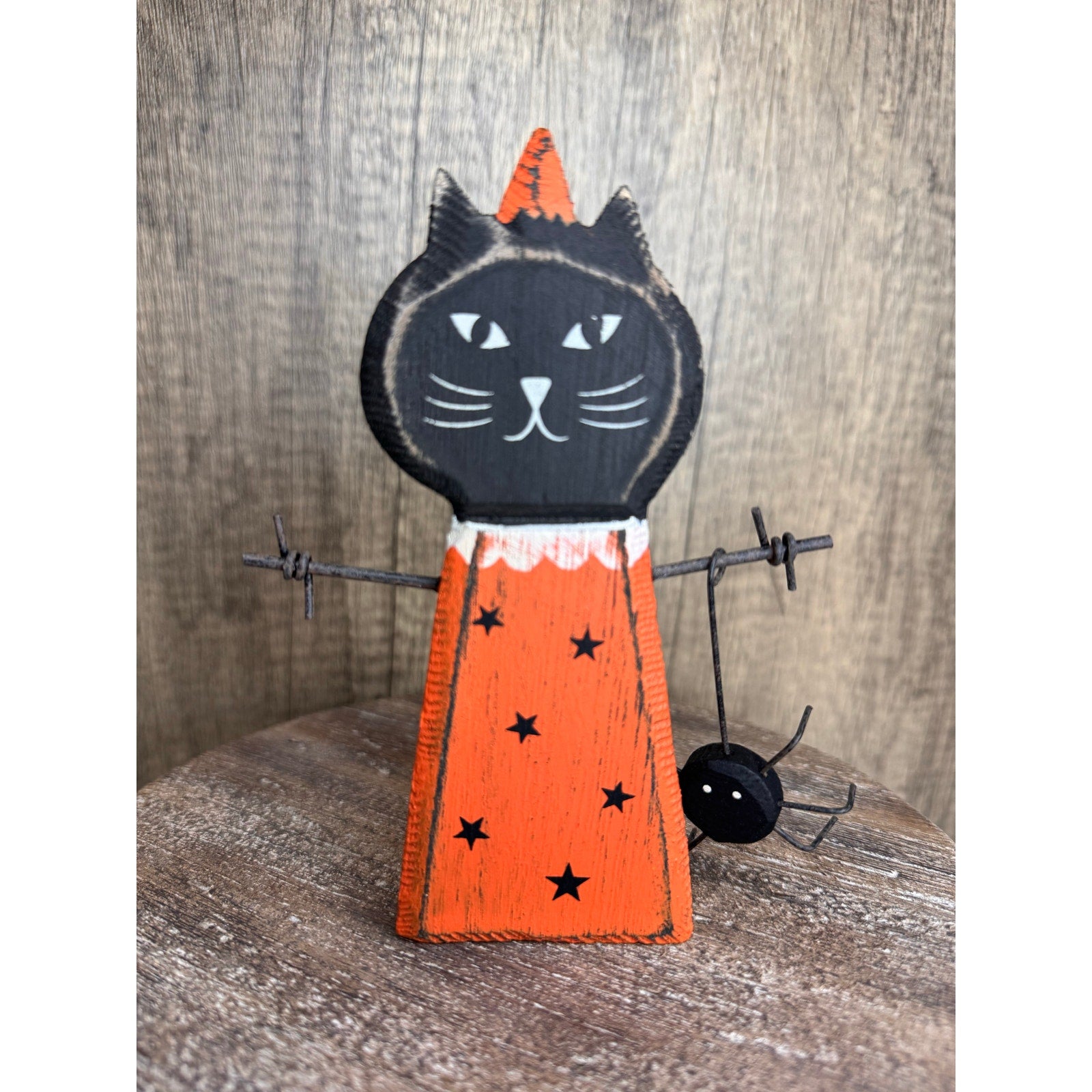 Rustic Halloween Home Decor Sitter Wood Black Cat Fall Autumn FAST SHIP NEW
