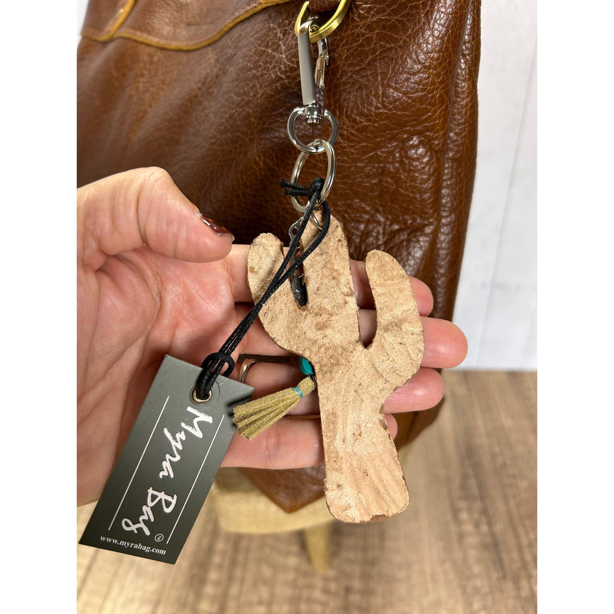 Cute Cactus Purse Charm Western Cactus Genuine Leather Bag Charm