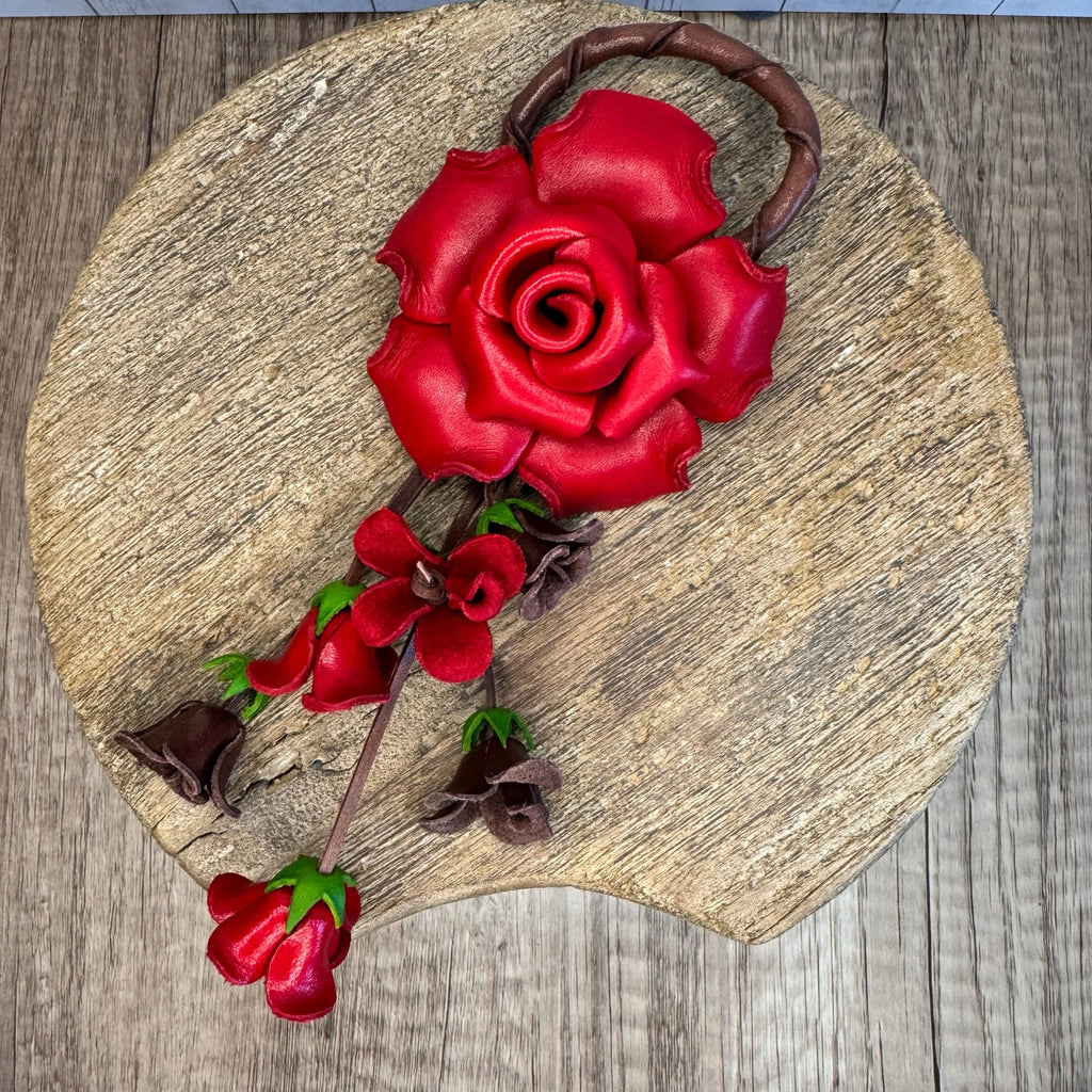 Leather Red Rose Purse Charm Genuine Leather Flower Bag Charm NEW FAST SHIP