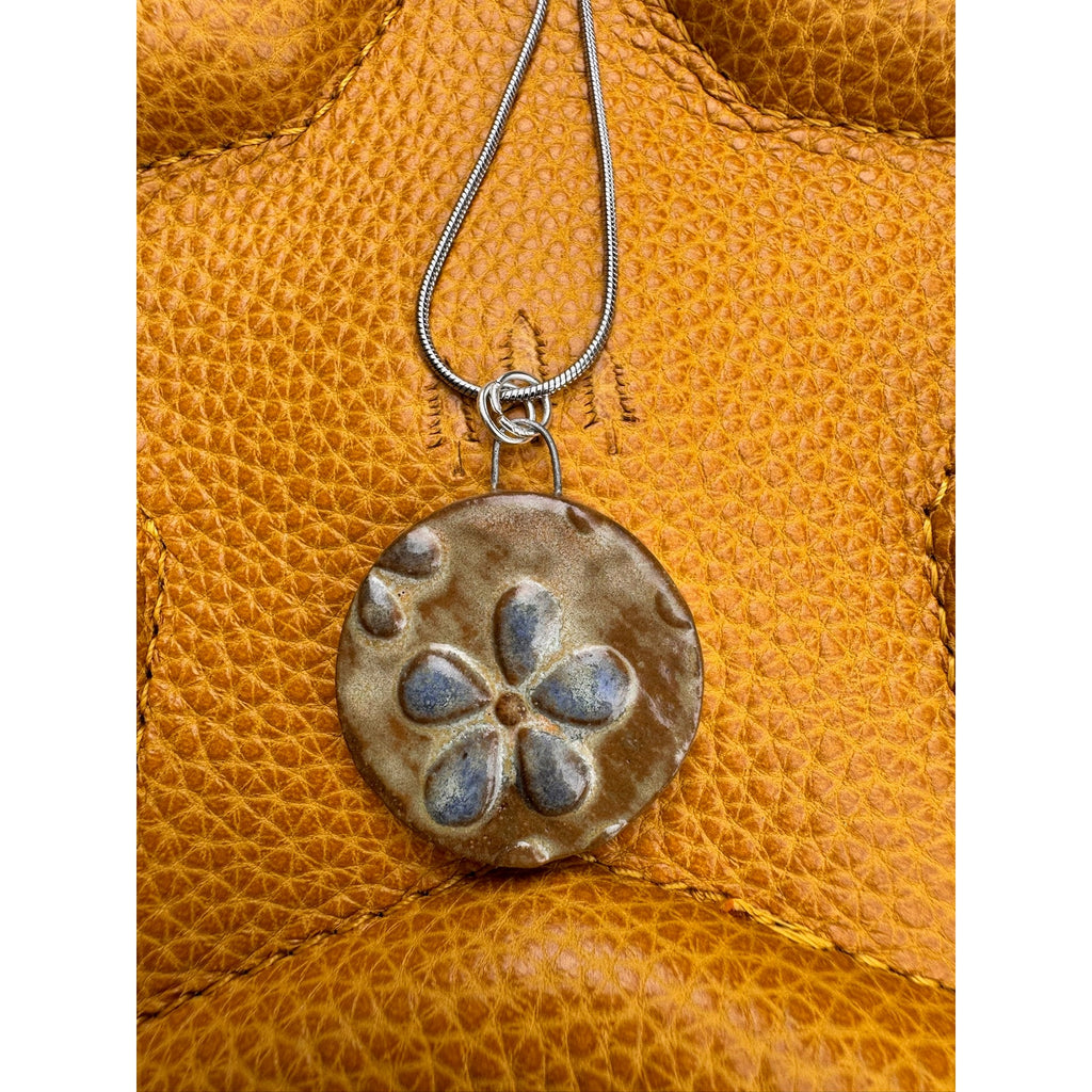 Boho Necklace Round Daisy Pendant Handcrafted Ceramic Necklace Medallion Jewelry