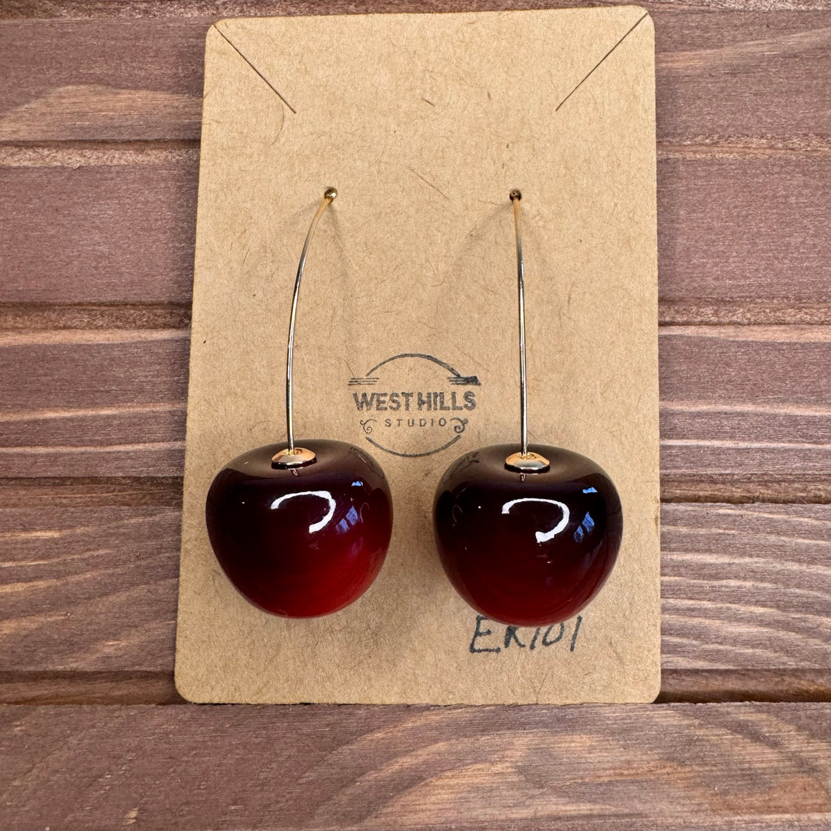 Red Cherry Earrings Dangle Red Fruit Earrings NEW! Fast Ship Gold Accents