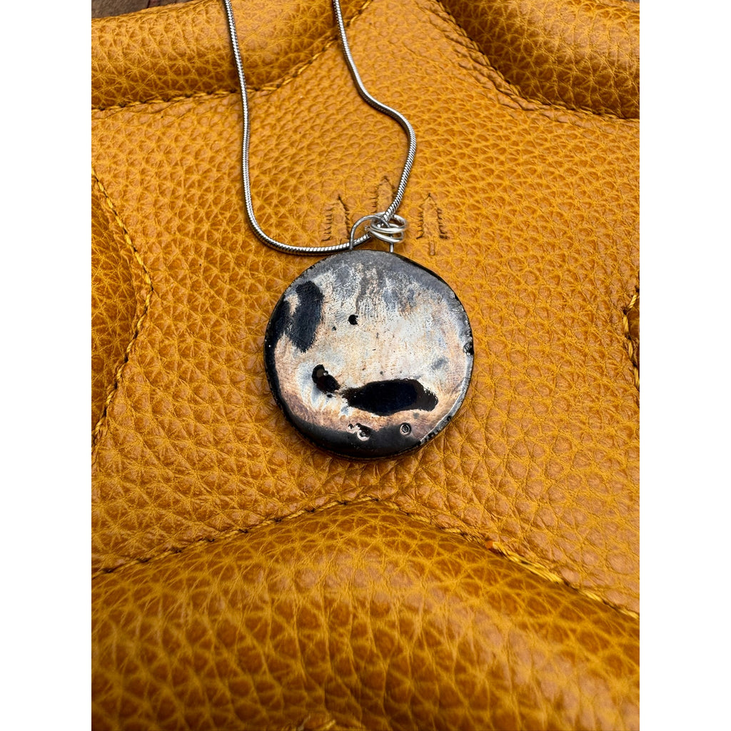 Kiln Fired Off Mirror Black Pendant Necklace Handcrafted Ceramic Circle Necklace
