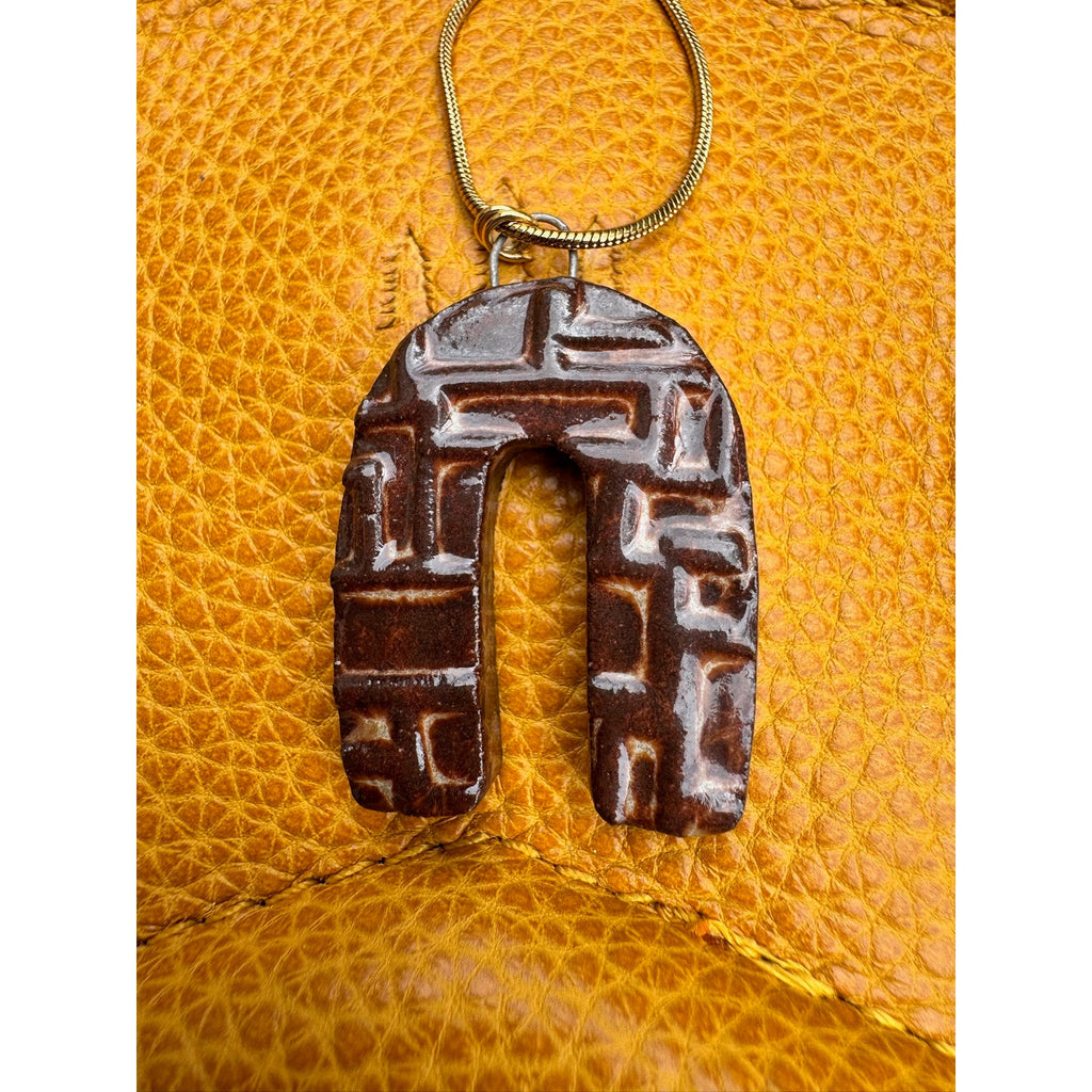 Horsehoe Pendant Necklace Ceramic Kiln Fired Handcrafted Pendant Jewelry