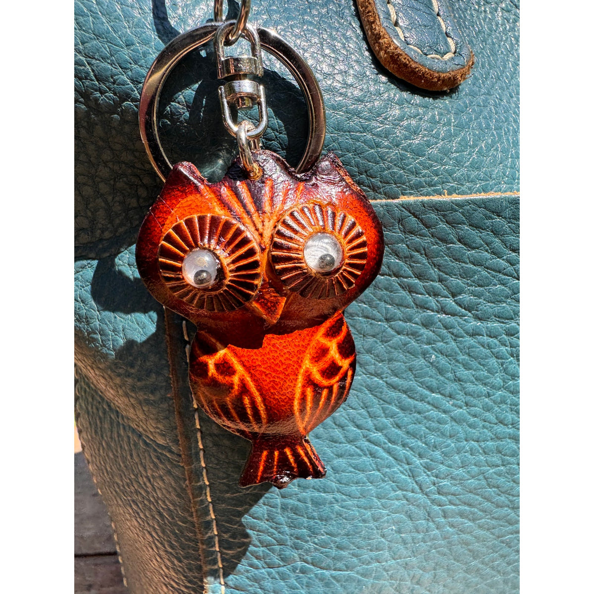Genuine Leather Small Owl Purse Charm Hand Painted Barn Owl Bag Charm