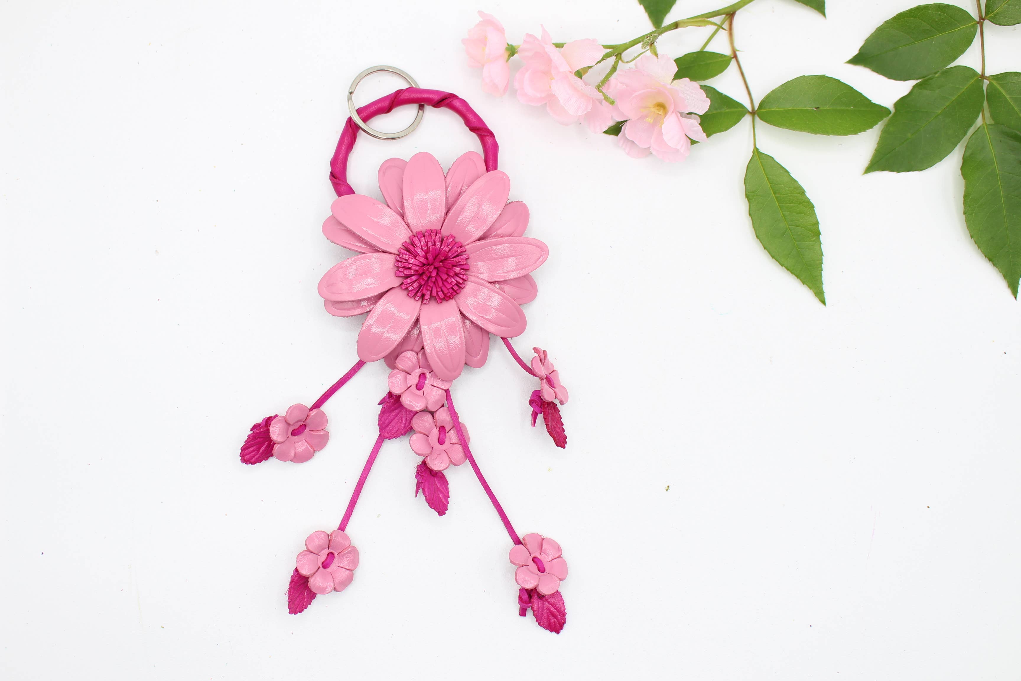 Large Leather Sunflower Keychain Bag Charm Leather Purse Charms