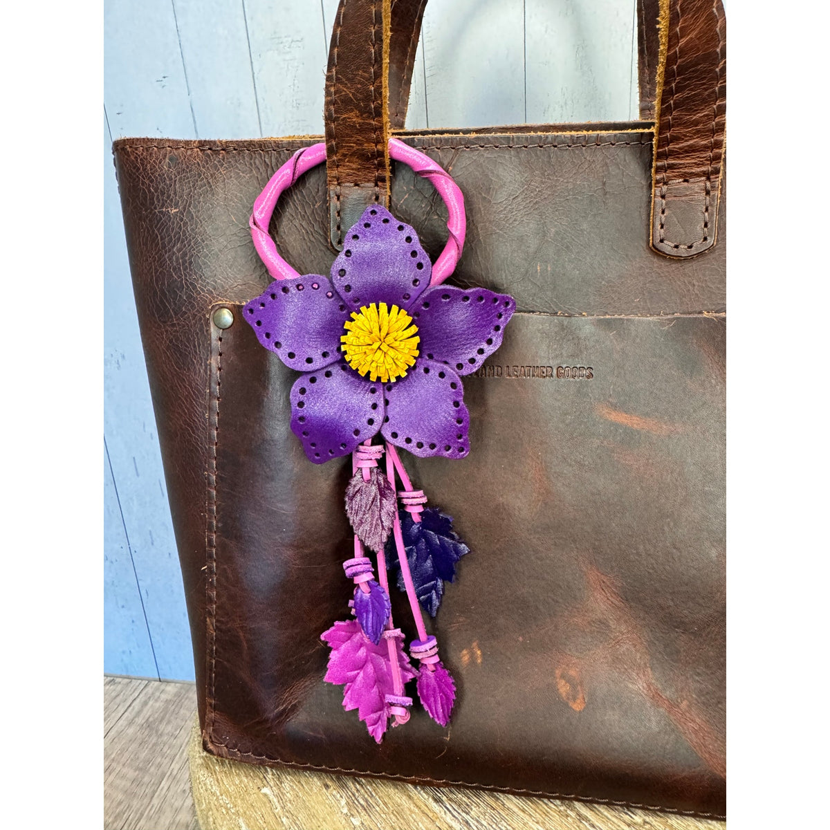 Purple Leather Purse Charm Genuine Leather