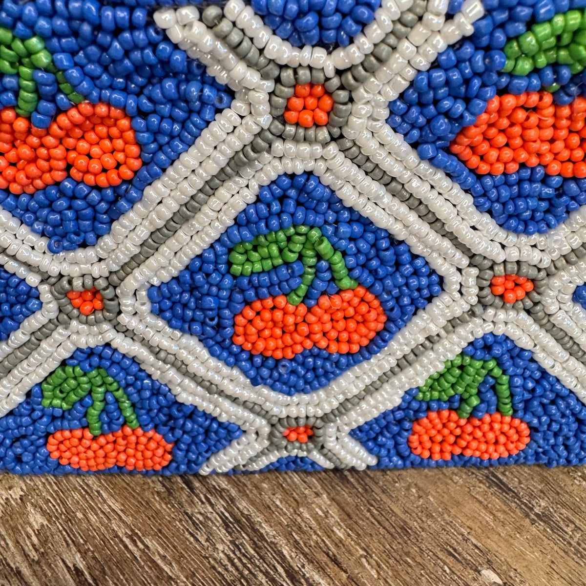 Beaded Blue Coin Purse Cherry Cherries Fun Summer Womens Travel Pouch NEW!