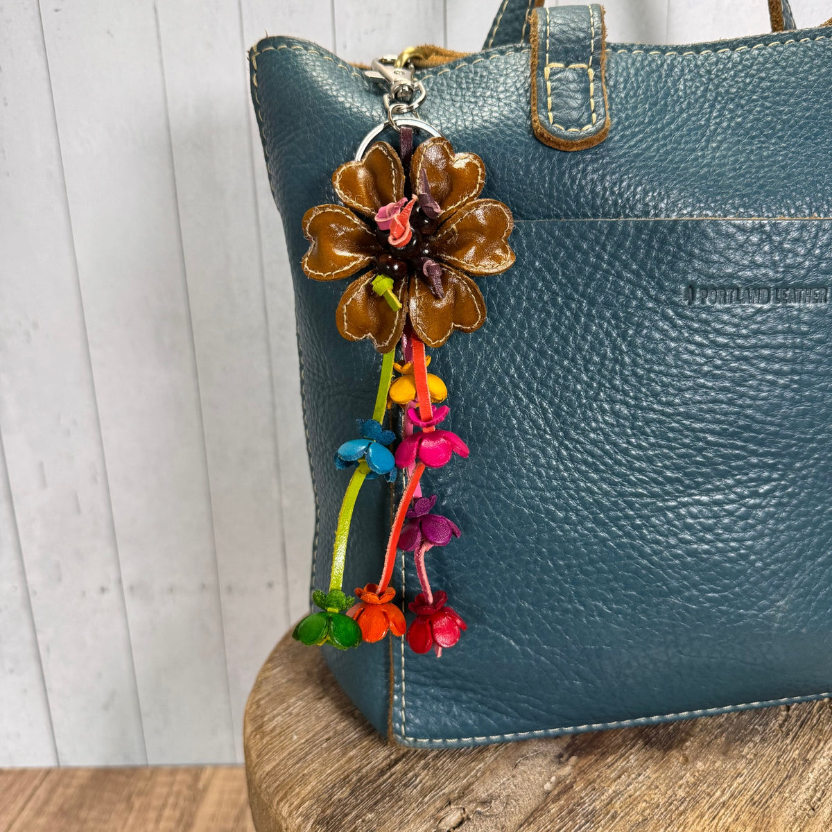 Autumn Daisy Bag Charm Genuine Leather Flower Purse Charm NEW