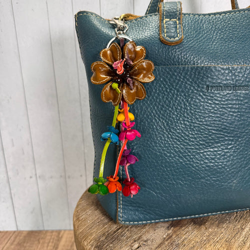 Autumn Daisy Bag Charm Genuine Leather Flower Purse Charm NEW