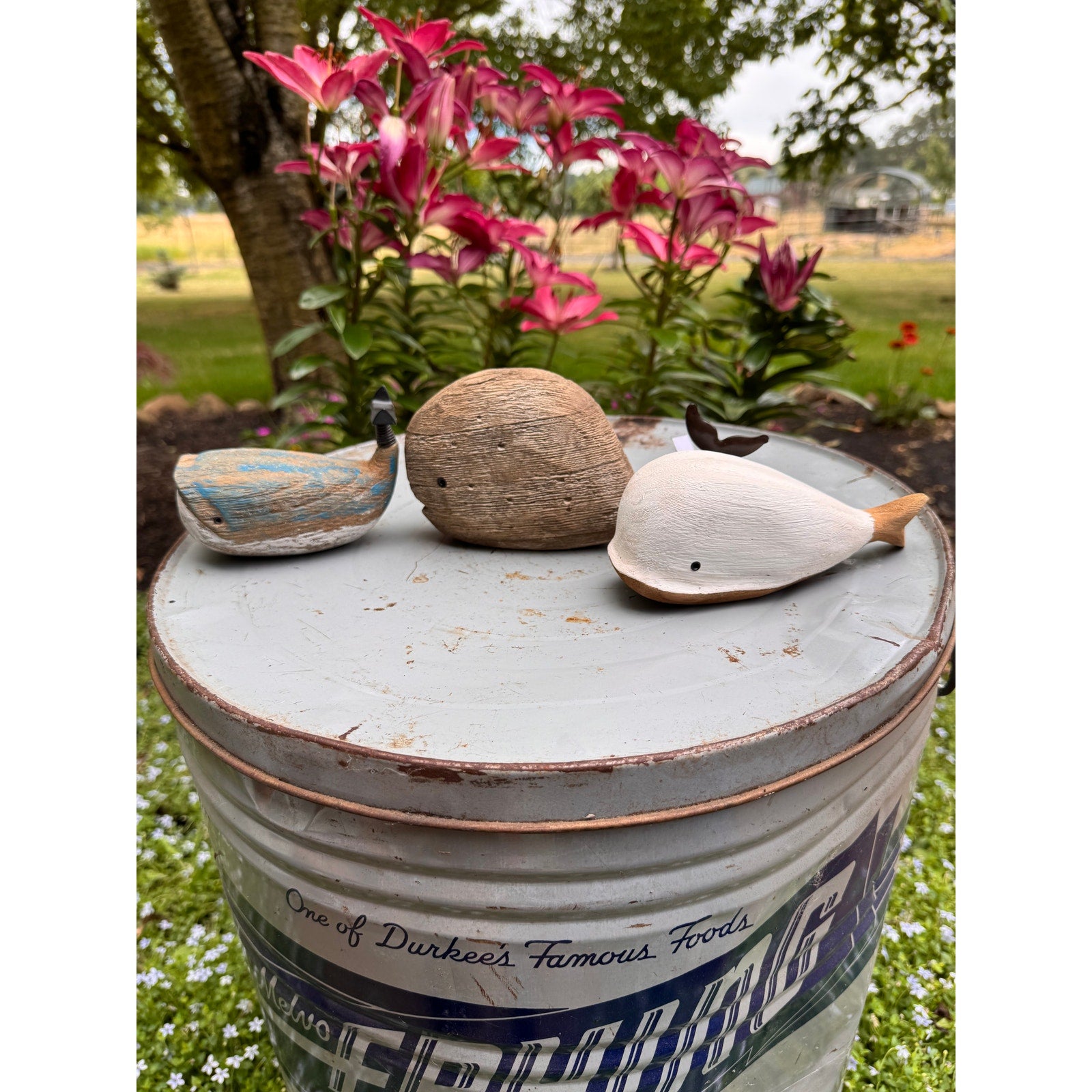 Rustic Mini Whale Sitter Set of 3 Wood Home Decor Beach House FAST SHIP NEW