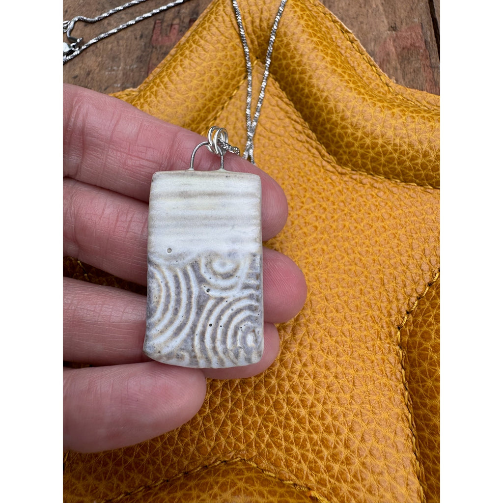 Boho Rectangle Pendant Necklace Handmade White Pendant Ceramic Necklace Jewelry