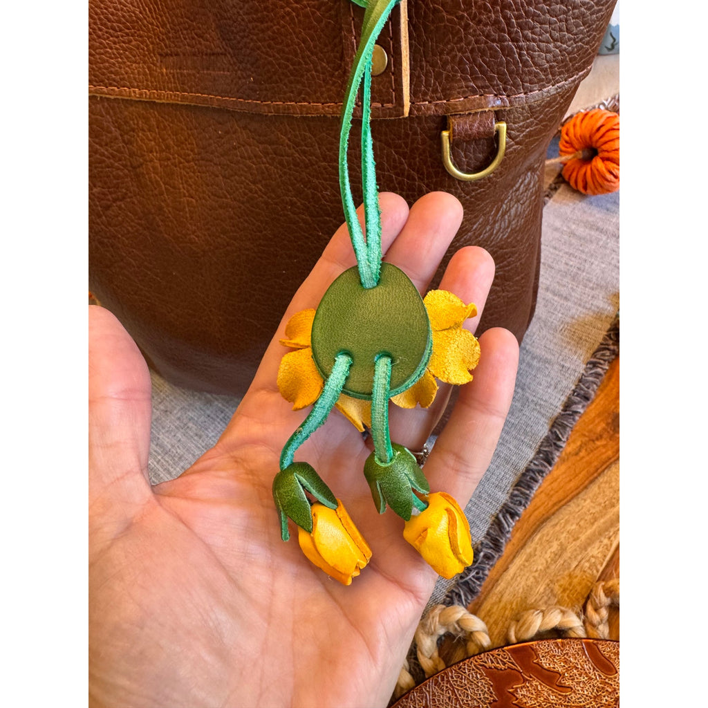 Genuine Leather Trailing Yellow Flower Purse Charm Leather Bag Charm