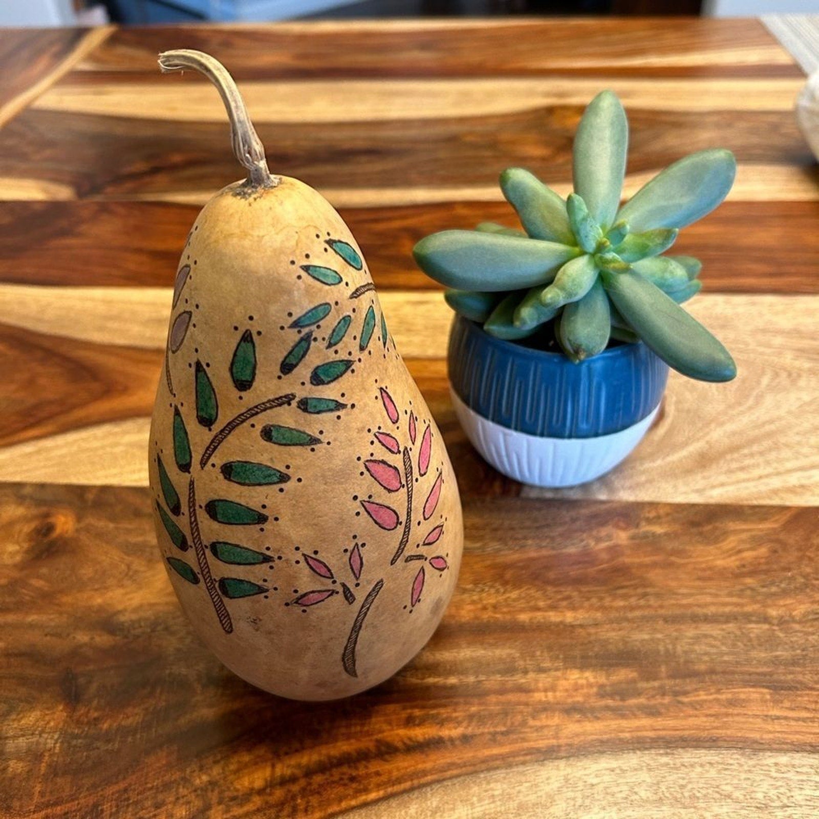 Gourd Home Decoration Custom Designed Woodburning and Painted Gourd Boho Home
