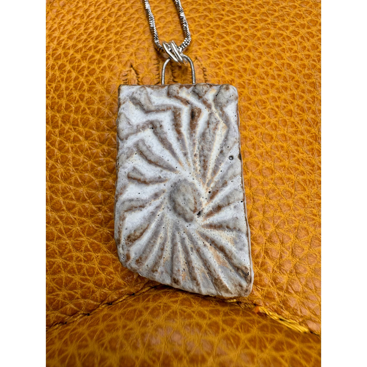 Kiln Fired Off White Pendant Necklace Handcrafted Ceramic Sunburst Jewelry