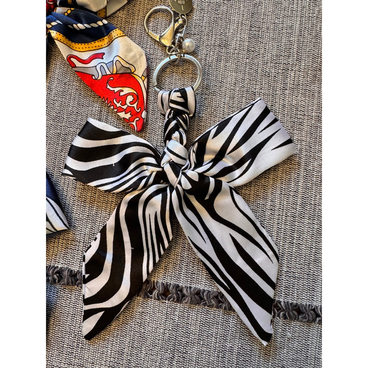 3 Satin Bow Bag Charms Floral Purse Charm Zebra Colorful Bow