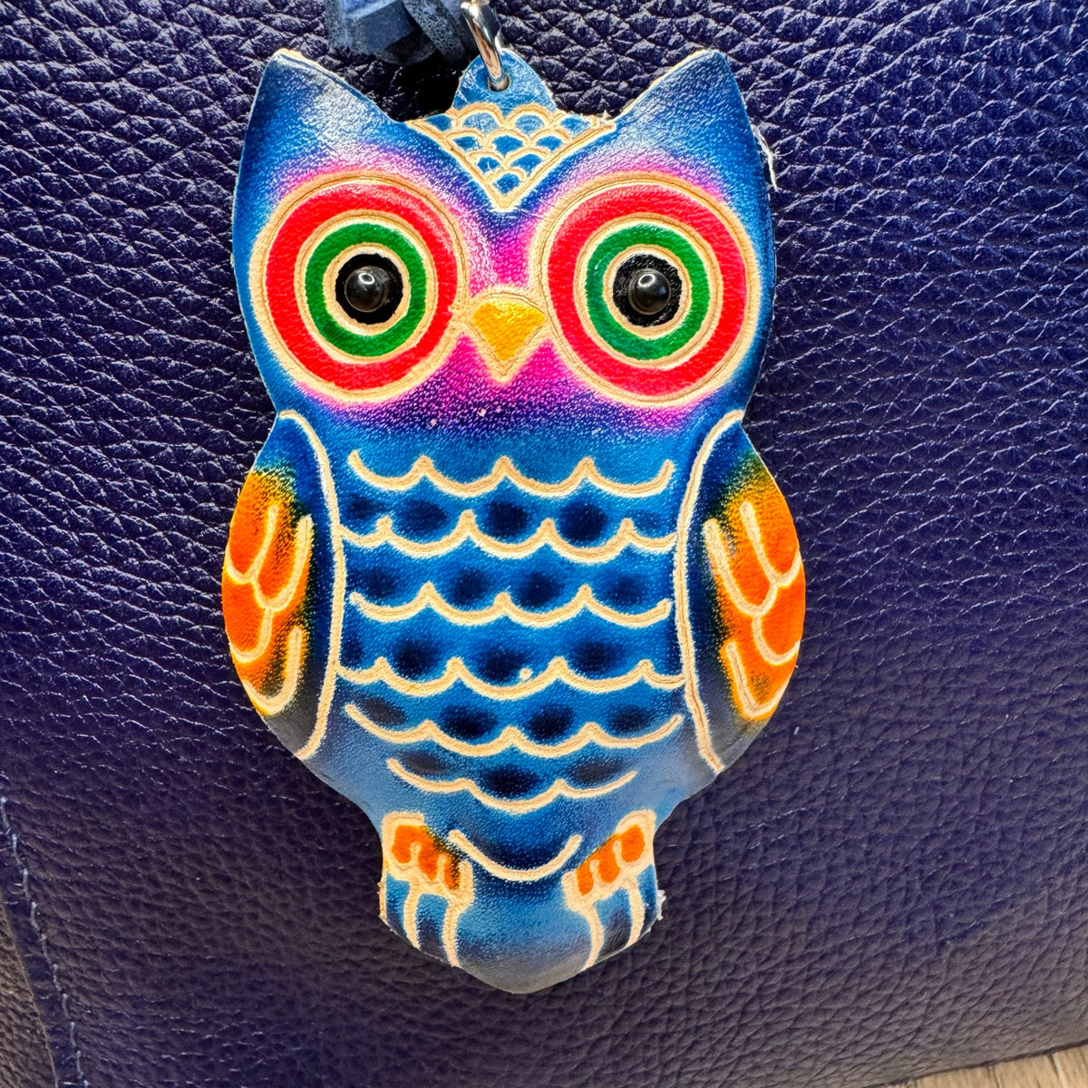 Owl Bag Charm Genuine Leather Hand Painted Barn Owl Bag Charm Owls Leather Farm