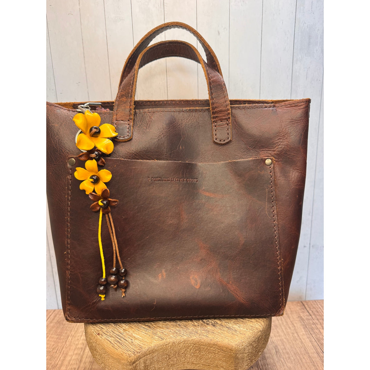 Plumeria Flower Bag Charm Genuine Leather Flower Bag Charm Yellow Flower Charm