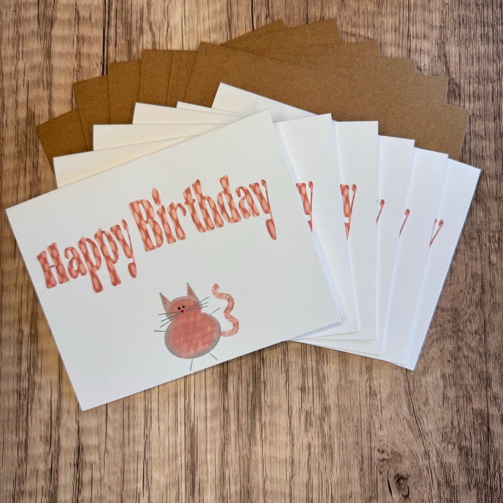 Greeting Cards Birthday Card Cat Lover Pink Kitty 6 w/Envelopes Custom Art NEW