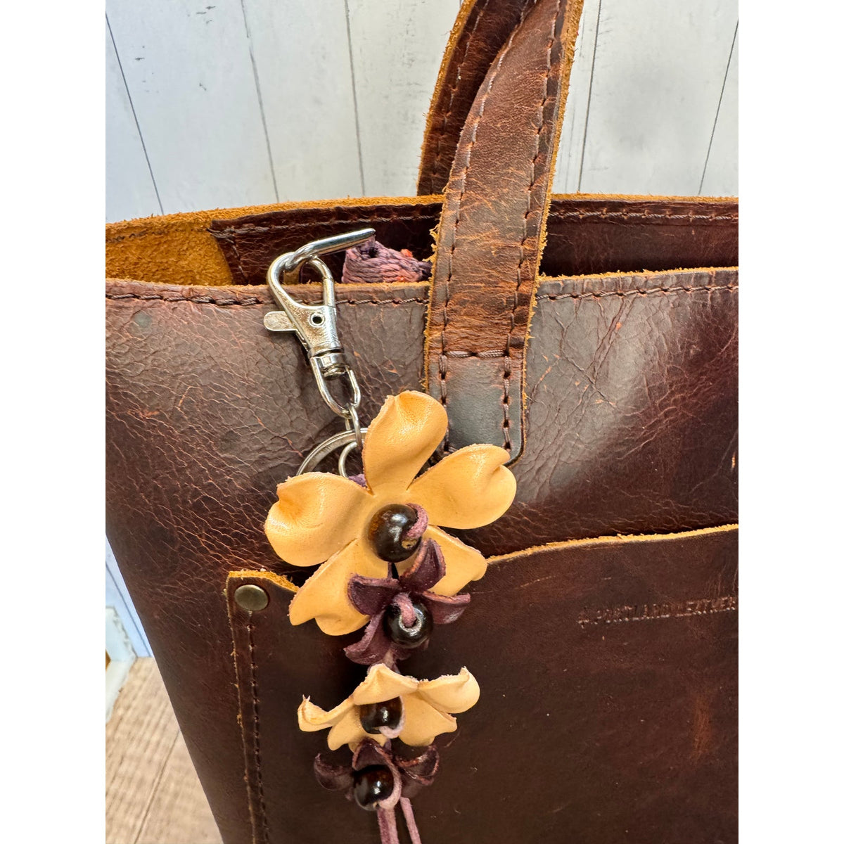 Plumeria Flower Bag Charm Genuine Leather Flower Bag Charm Beige Flower Charm
