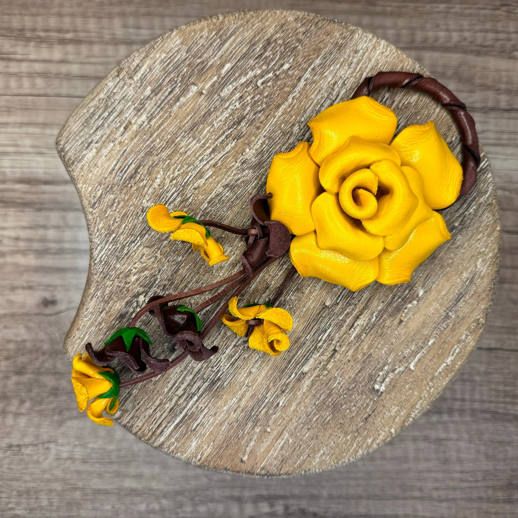 Leather Yellow Rose Purse Charm Genuine Leather Flower Bag Charm NEW FAST SHIP