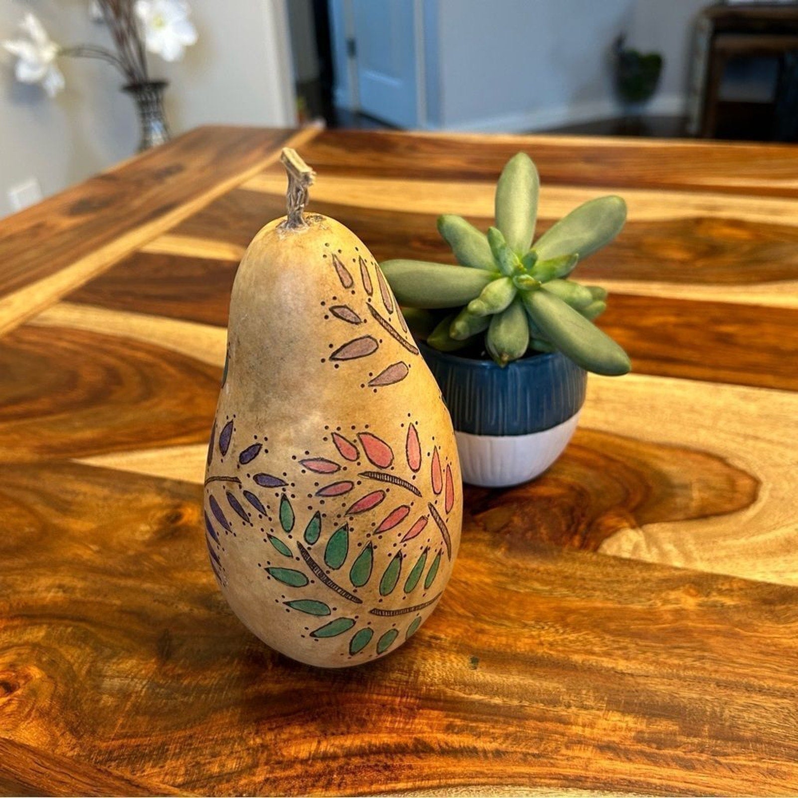 Gourd Home Decoration Custom Designed Woodburning and Painted Gourd Boho Home