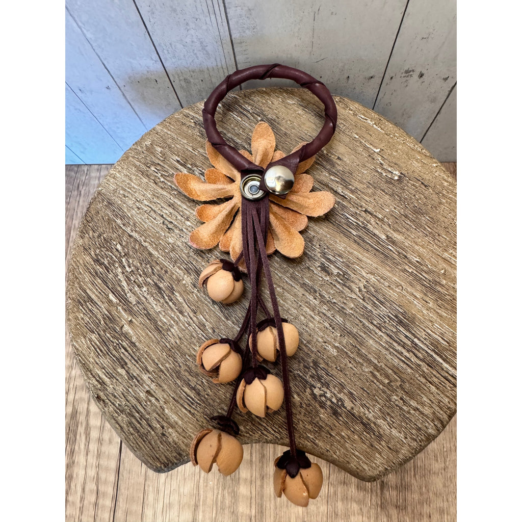 Leather Tan Daisy Purse Charm Genuine Leather Neutral Beige Flower Bag Charm
