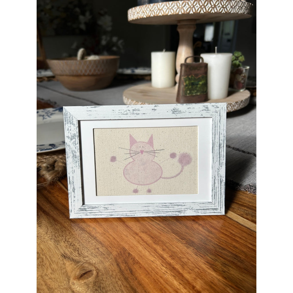 Mini Pink Kitty Cat Picture Frame 6 x 4 Original Art Desk Fluffy Cat Lover Gift