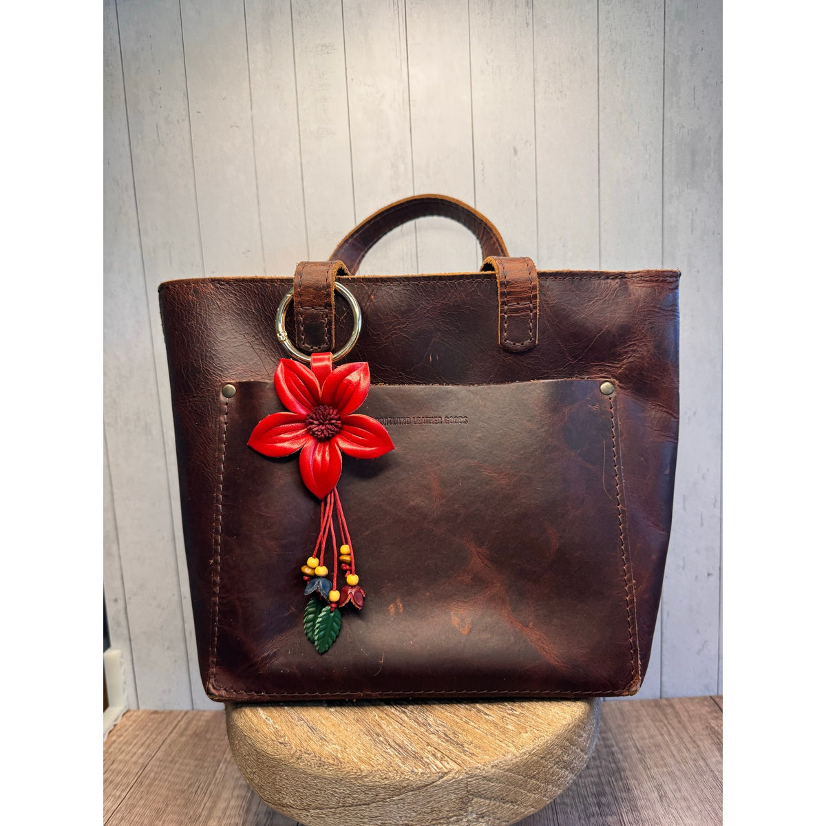 Red Flower Daisy Purse Charm Genuine Leather Flower Red Bag Charm NEW!
