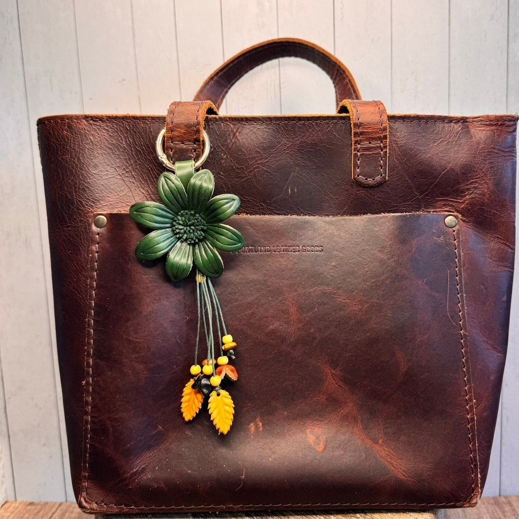 Green Summer Daisy Purse Charm Genuine Leather Summer Flower Bag Charm NEW!