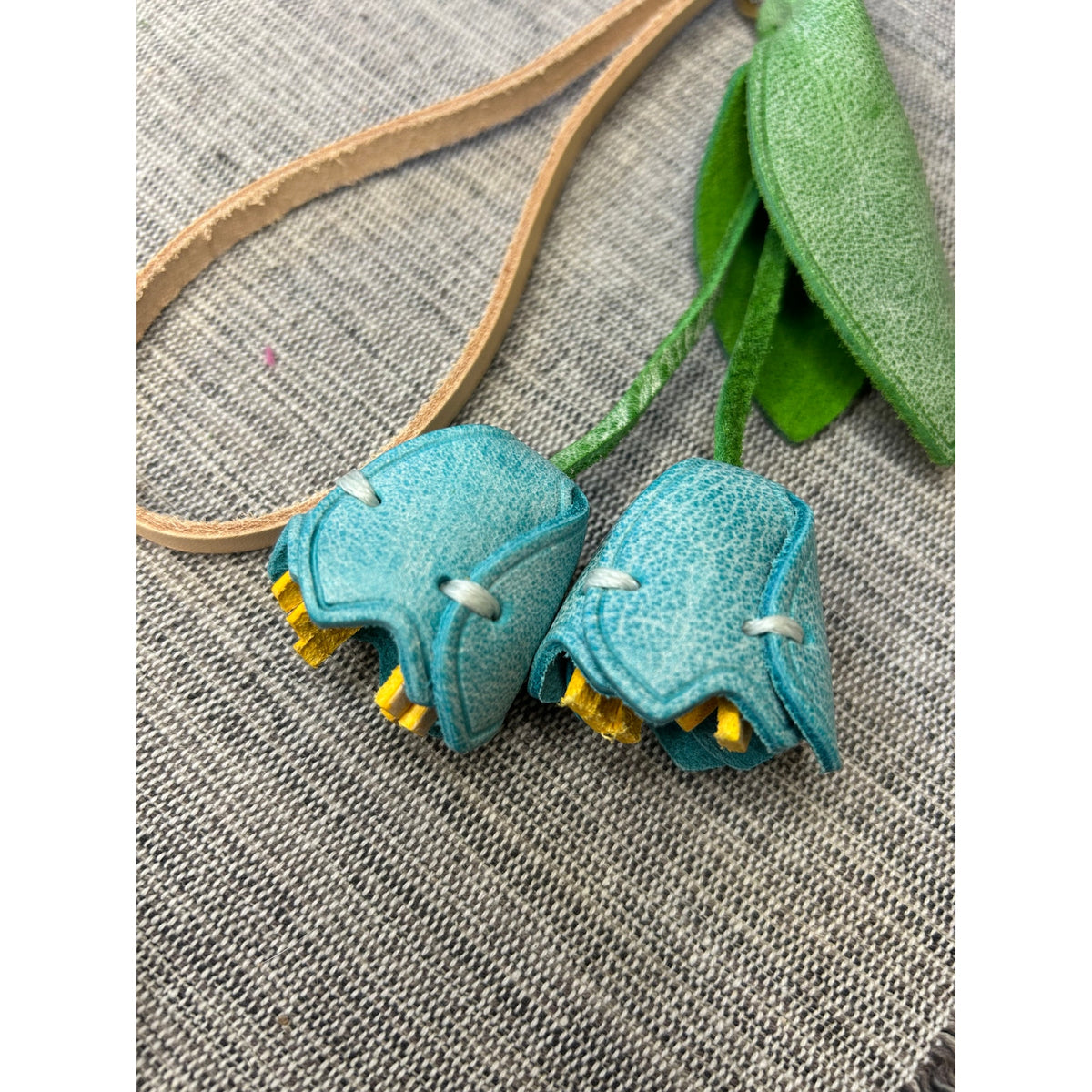 Genuine Leather Light blue Tulip Bag Charm Tulips Flower Leather Purse Charm