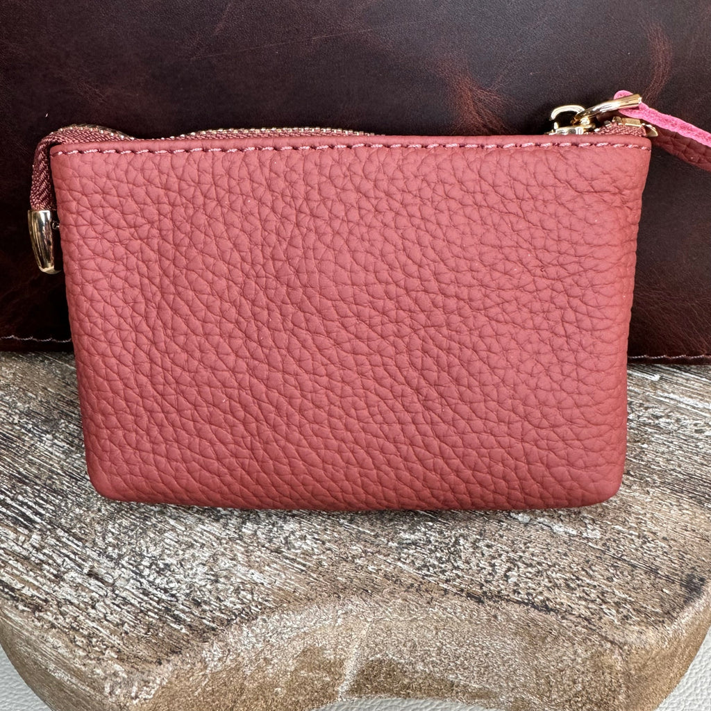 Flower Coin Purse Dusty Rose Pink Wallet Genuine Leather Wallet NEW FAST SHIP
