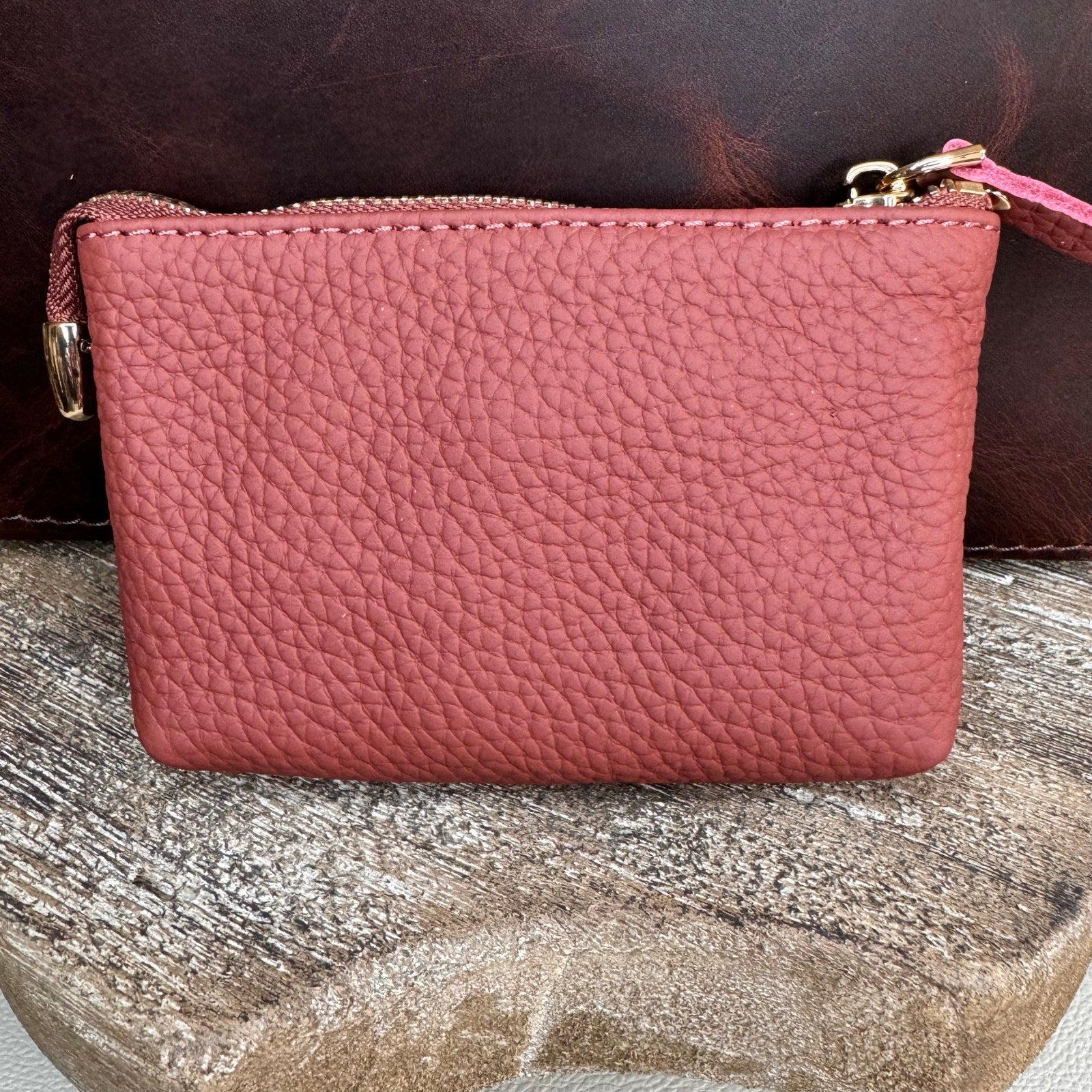 Flower Coin Purse Dusty Rose Pink Wallet Genuine Leather Wallet NEW FAST SHIP