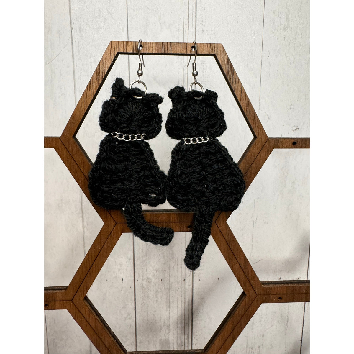 Black Cat Crochet Earrings Black Kitty Accessories Black Earrings NEW FAST SHIP