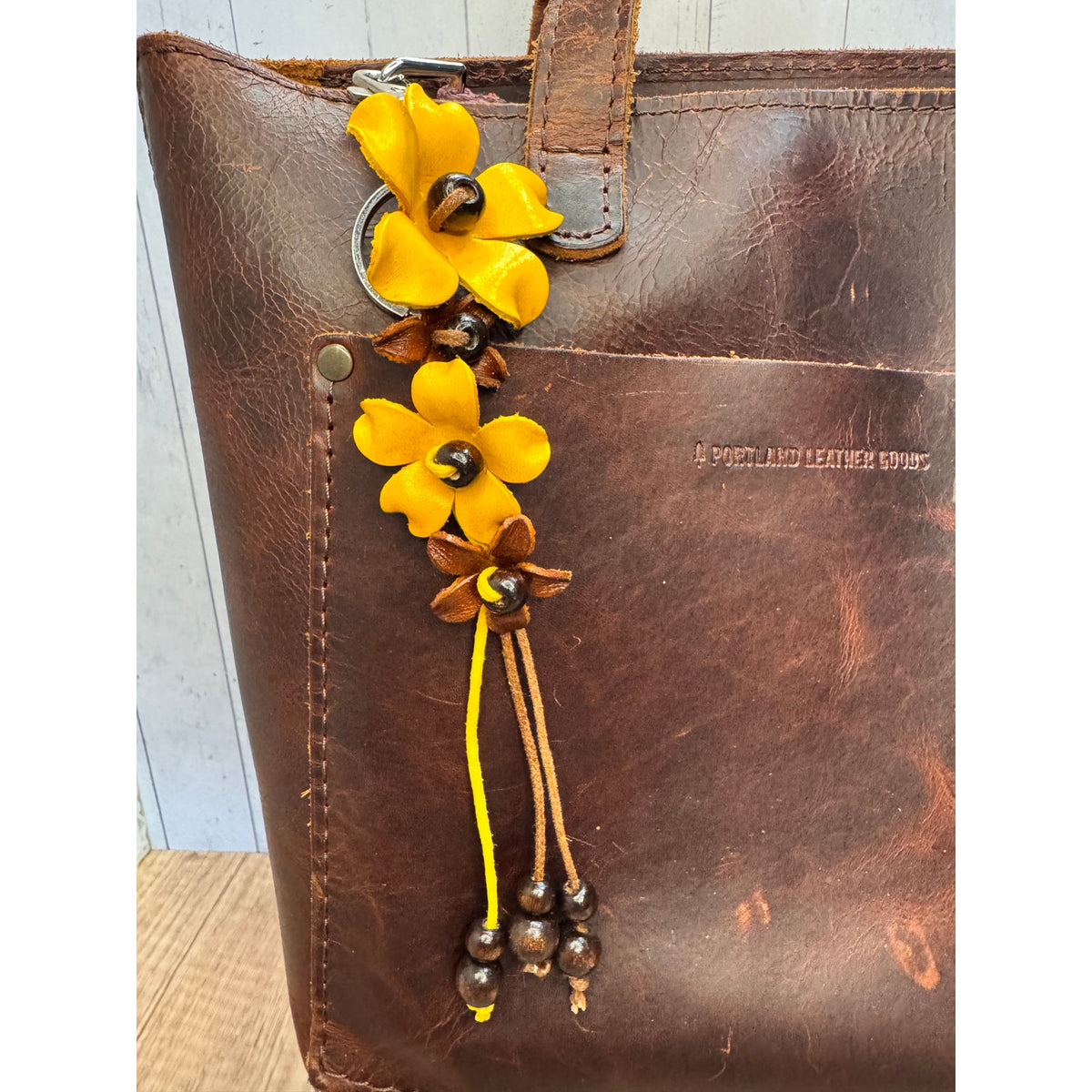 Plumeria Flower Bag Charm Genuine Leather Flower Bag Charm Yellow Flower Charm