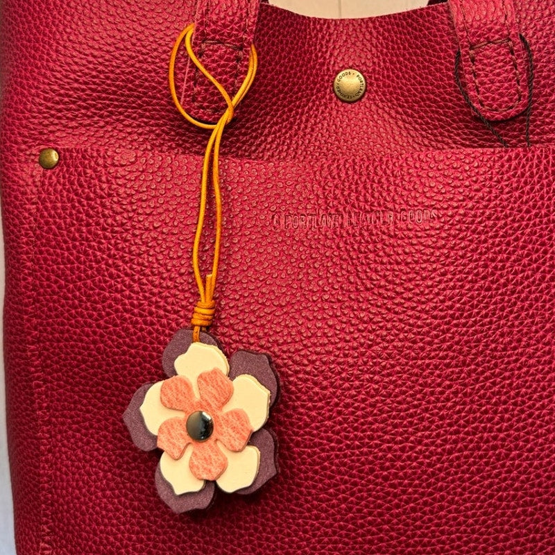 Leather Flower Bag Charm Pink White Purple Flower Purse Charm Genuine Leather