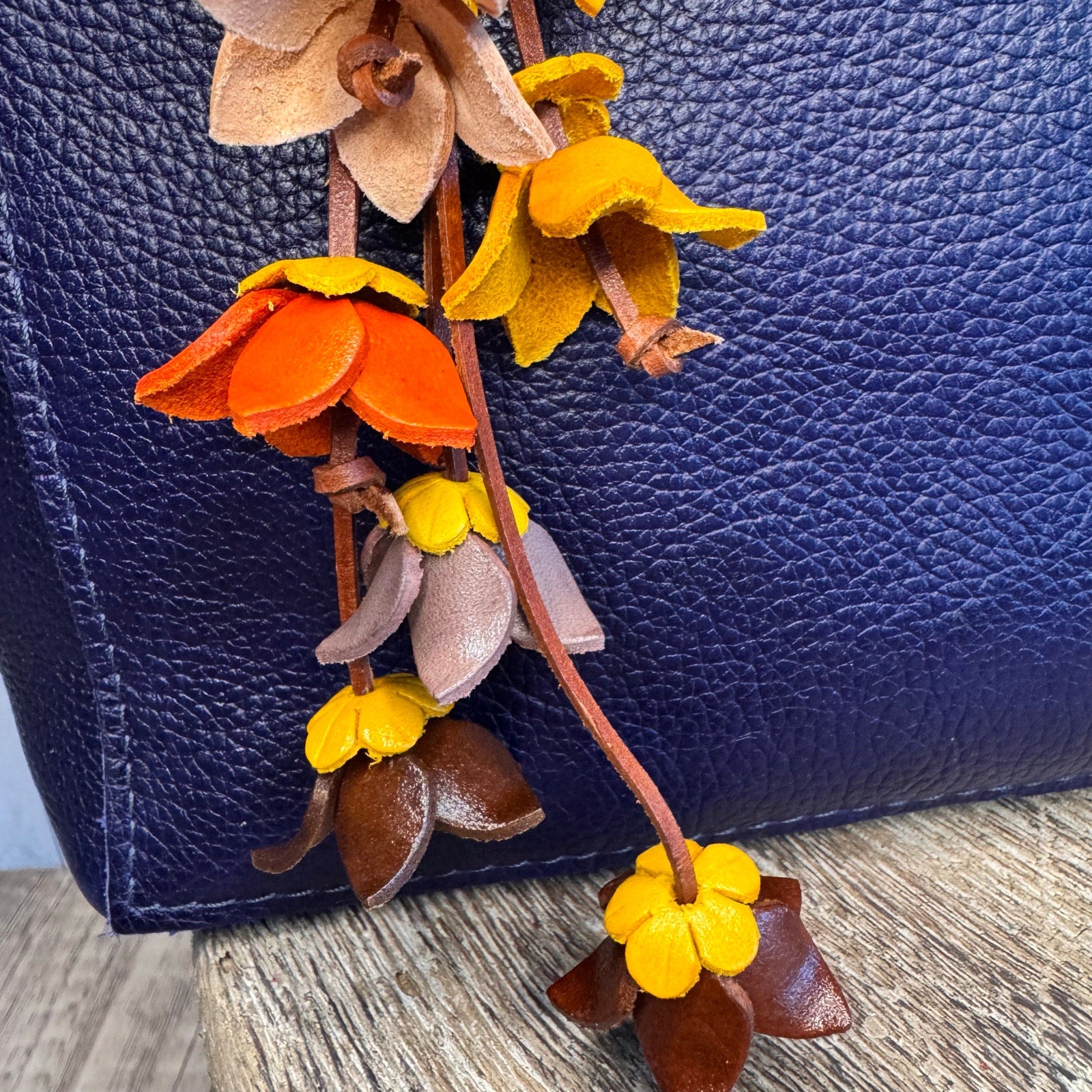 Leather Purse Charm Yellow Flower Charm Genuine Leather Daisy Bag Charm NEW!