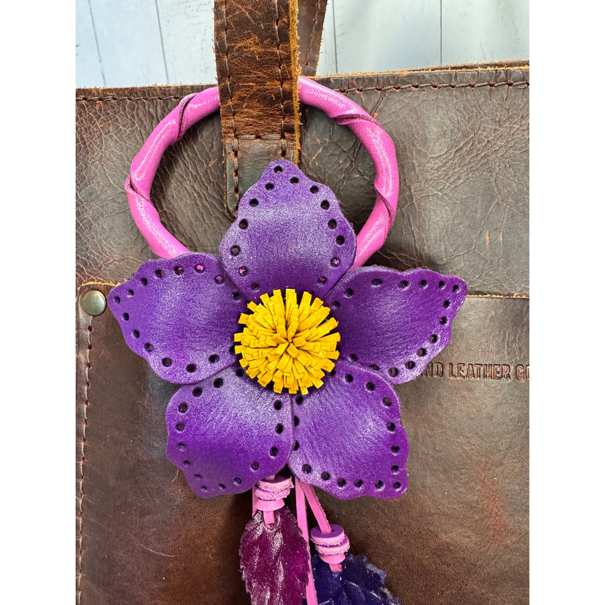 Purple Leather Purse Charm Genuine Leather