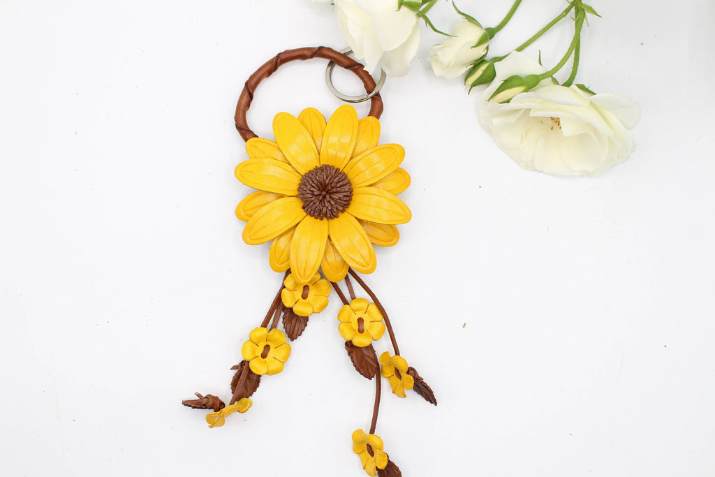 Large Leather Sunflower Keychain Bag Charm Leather Purse Charms
