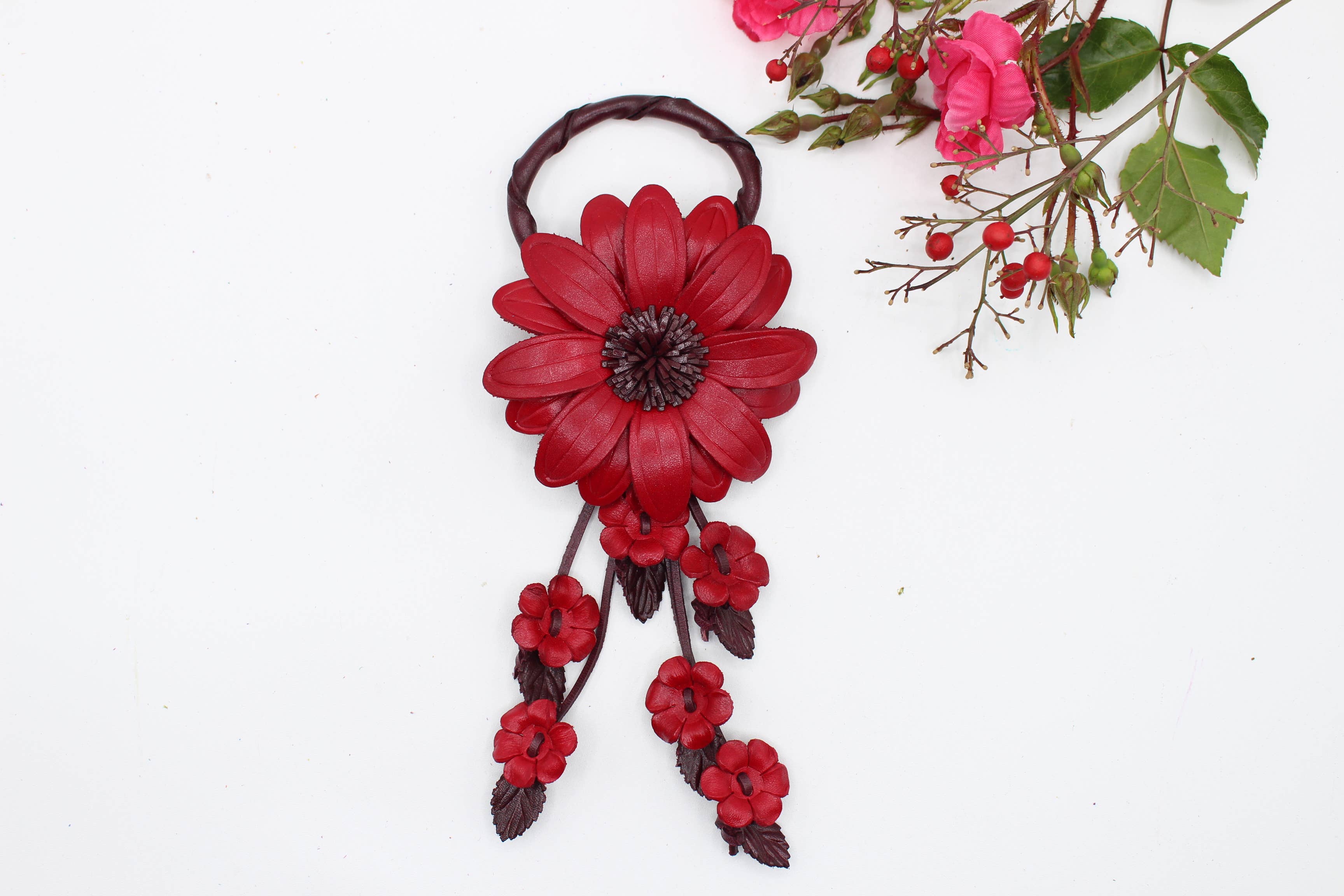 Large Leather Sunflower Keychain Bag Charm Leather Purse Charms