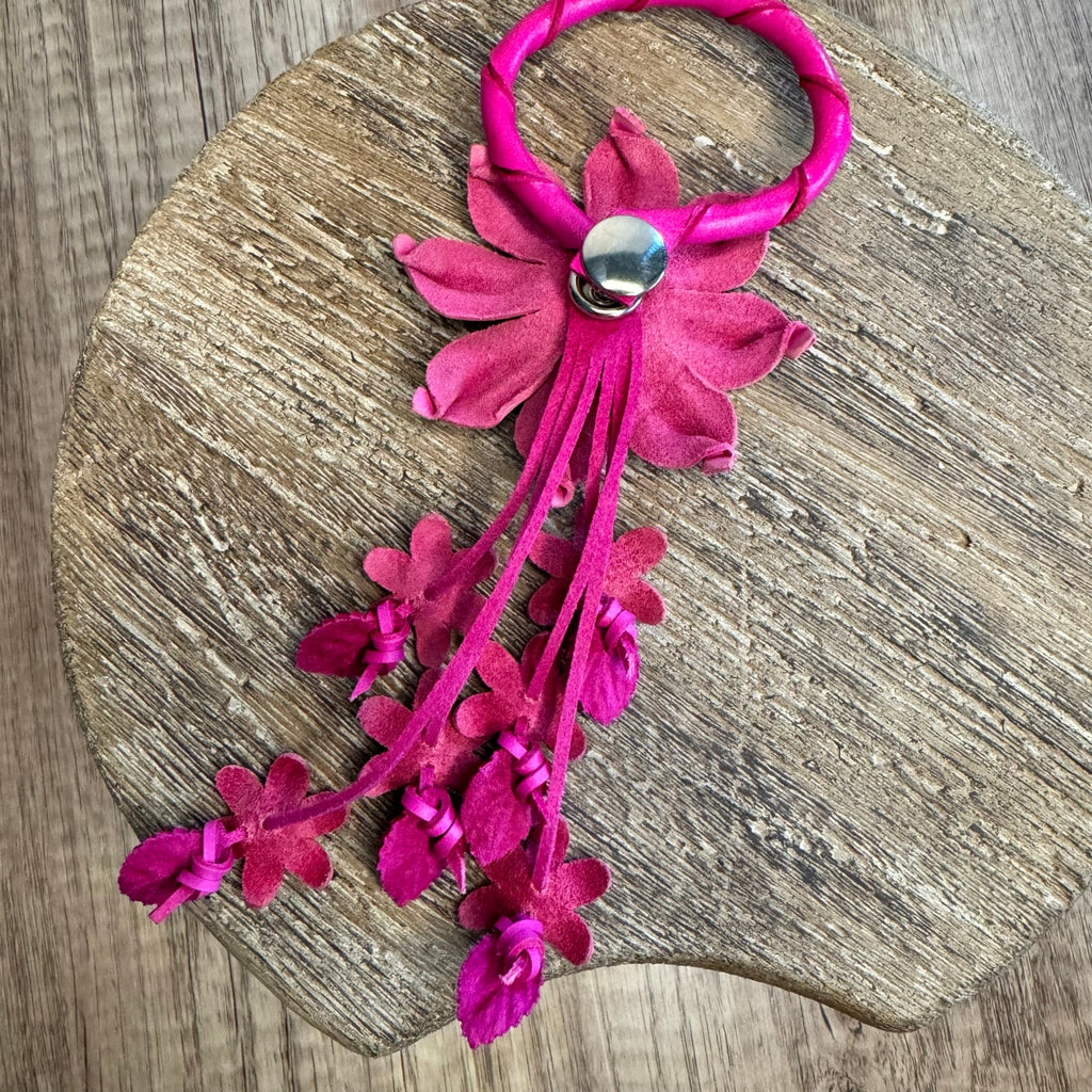 Pink Dahlia Leather Flower Purse Charm Genuine Leather Pink Flower Bag Charm NEW