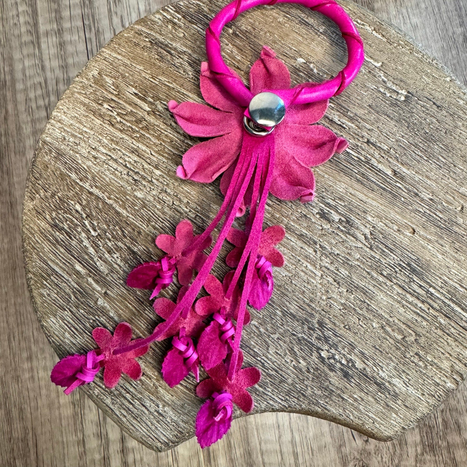 Pink Dahlia Leather Flower Purse Charm Genuine Leather Pink Flower Bag Charm NEW